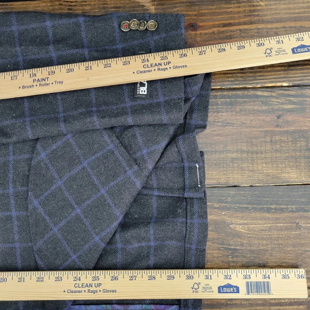 Westport Men's Sport Coat Blazer Two Button Flannel Charcaol Blue Plaid Wool 52R
